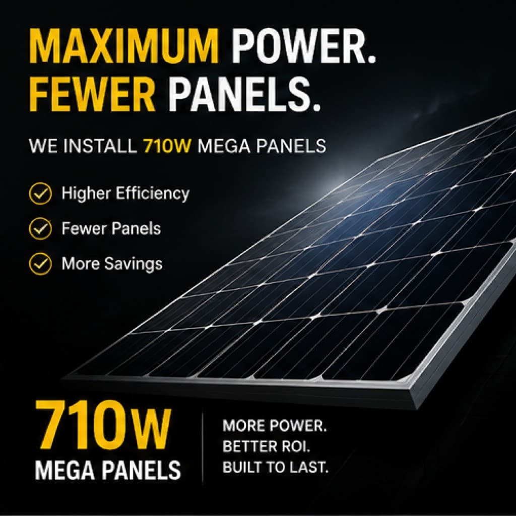 Solar Topper display ad: maximum power, fewer panels—we install 710W mega panels with higher efficiency and more savings.